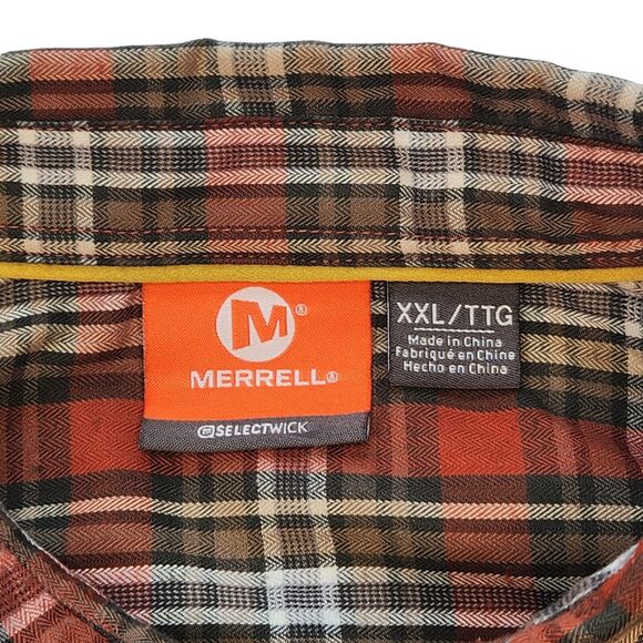 Merrell Mens Shirt Size XXL Orange Plaid Hiking Long Sleeve Button Collared 2XL - Picture 4 of 10